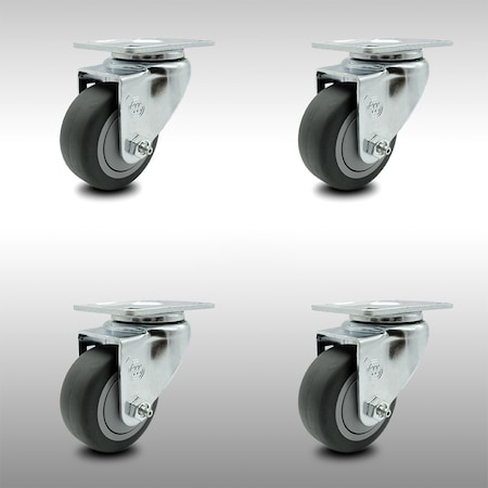 Service Caster 3 Inch SS Thermoplastic Rubber Wheel Swivel Top Plate Caster Set SCC-SS20S314-TPRB-4
